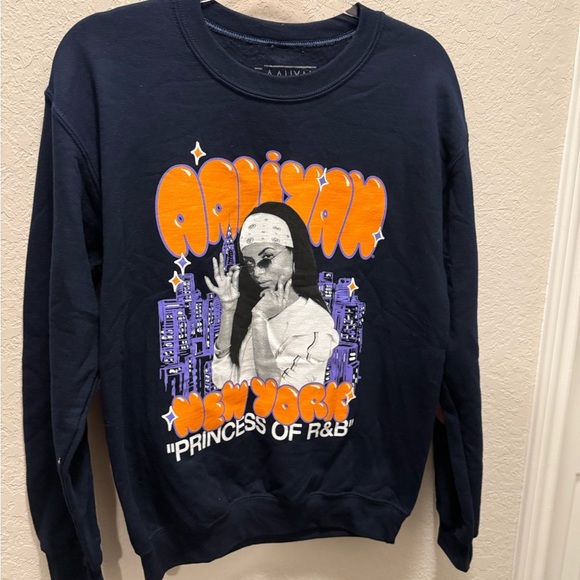 Aaliyah Navy  Sweatshirt with Orange and Design Size S - Picture 1 of 5